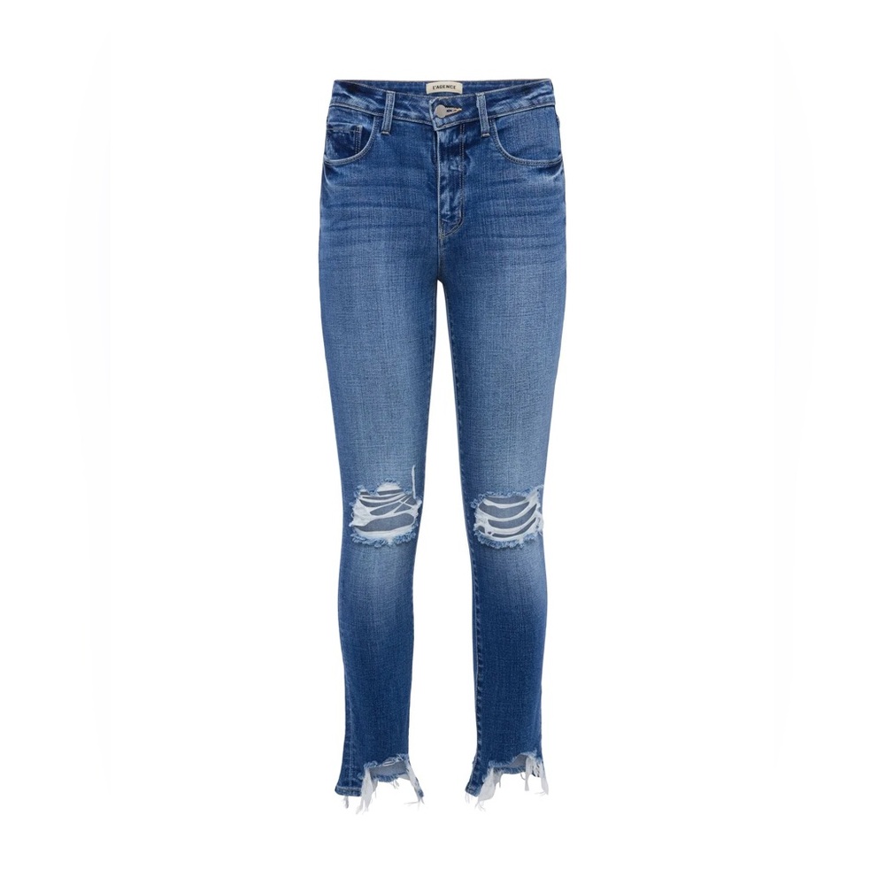 L'AGENCE Blue Skinny Jeans with Distressed Details